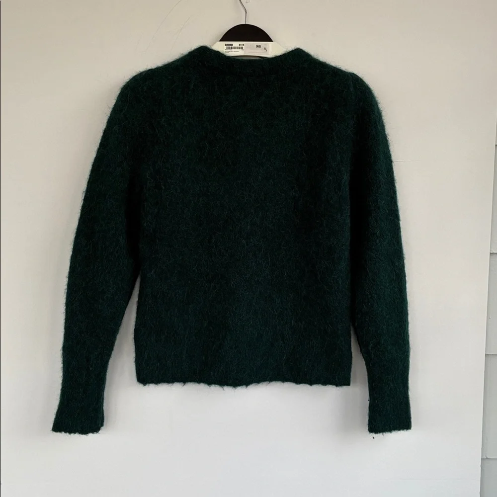 J. Crew Puff Sleeve Fuzzy Crewneck Sweater In Old Forest Alpaca Merino Blend XS